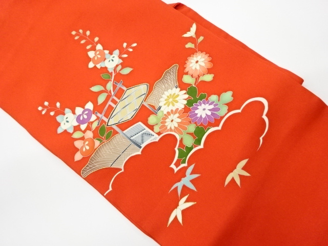 JAPANESE KIMONO / VINTAGE NAGOYA OBI / SHIOZE / KINSAI / BAMBOO GRASS & KIKU WITH CLOUD